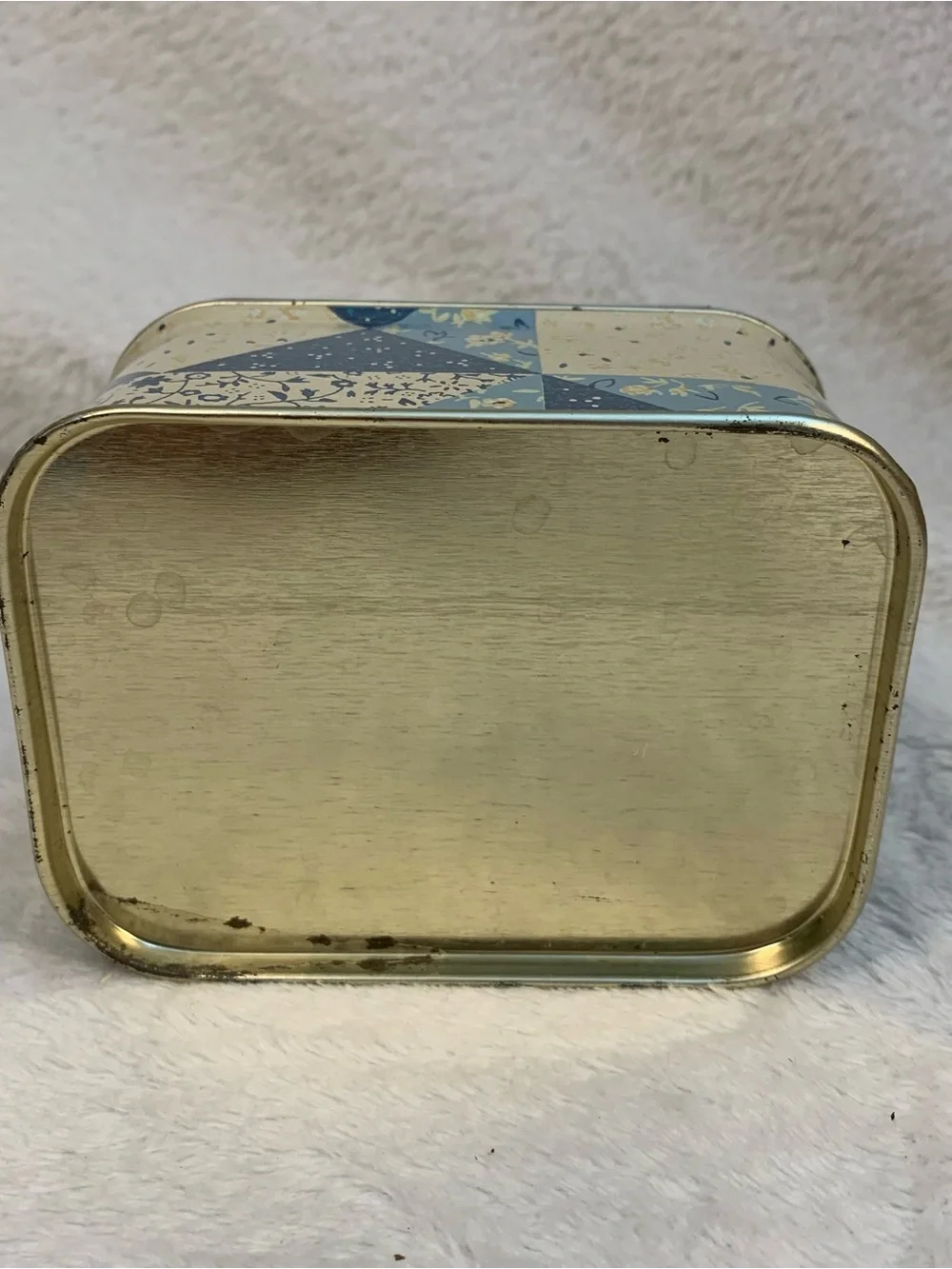 Vintage Blue Patchwork Cottagecore Country Farmhouse Decorative Tin Storage Box